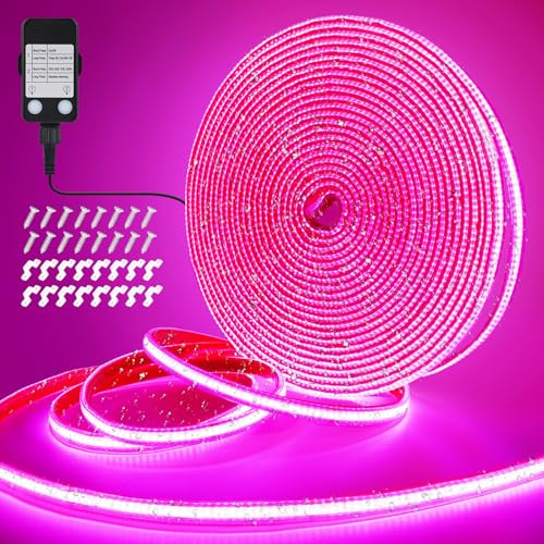 StarryEver COB LED Streifen Außen Strom, 10M 3200LED Rosa IP67 Wasserfest LED Stripes Dimmbar Outdoor, Lichtband LED Selbstklebend, LED Band für Garten Balkon Küche Innen Wohnzimmer