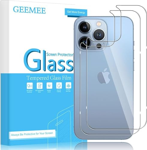 GEEMEE 2 Pack for iPhone 14 Pro Max Back Tempered Glass Screen Protector, 9H Hardness Tempered Protective Glass Film High Sensitivity Screen Protector