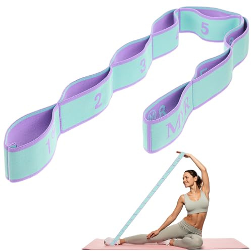 Yoga Stretching Strap, Yoga Stretch Gurt, Stretching Band mit 8 Schleifen, Fitnessbander, Fitness Stretchband, Gymnastikband Elastisch für Pilates, Tanz, Gymnastik, Effektives Dehnung (Pfauenblau)