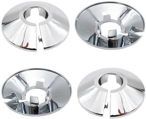 Radiator Pipe Covers Chrome, 15mm Radiator Pipe Hole Collars, Pack of 4 Snap On Chrome-Plated Plastic Covers to Hide Radiators Pipes Base, 5.5cm Wide