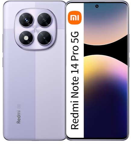 XIAOMI Redmi Note 14 Pro 5G 12GB+512GB - Smartphone con schermo AMOLED 6.67 1.5K, fotocamera 200MP, processore Dimensity 7300-Ultra e batteria 5110 mAh,viola(senza caricabatterie)