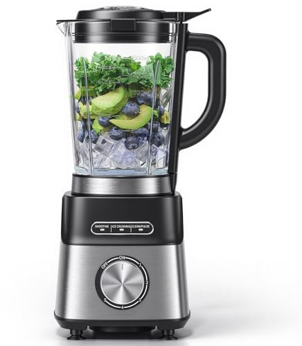 AMZCHEF Smoothie Blender, 1200W with 6-Leaf Stainless Steel Blade, 1.5L Glass Jug & Detachable Blade for Easy Clean, 3 Presets (Smoothie/Ice Crush/Self-Cleaning), Strong Suction Feet, BPA-Free