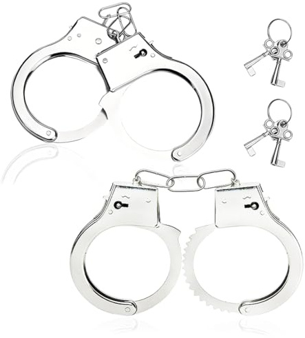 FHRYNA 2 esposas de juguete de metal para niños con 4 llaves, ideales para juegos de rol de policía, disfraces y accesorios para fiestas.