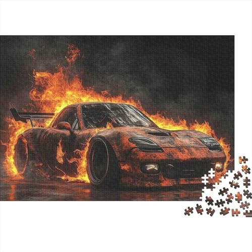 Brennender Sportwagen – 1000-Teile Puzzle aus recyceltem Karton, dynamisches Auto-Motiv, für Erwachsene, Auto-Fans & Geschenk