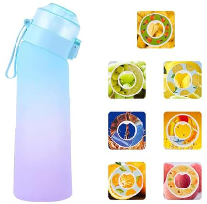 ZVD Gourde Sport,650ml éTanches Gourde Paille,éQuipé De Avec Dosettes En 7 Saveurs Et,Pods ParfuméS Pour Eau Aromatique 0 Sucre,Pour Gym,Randonné (Bleu Dégradé)