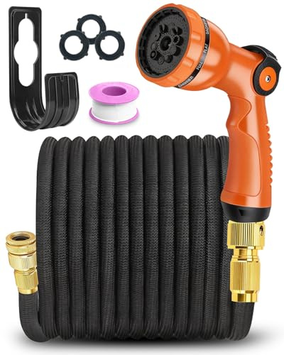 Flexibler Gartenschlauch 15M/50FT, Erweiterbarer Gartenschlauch mit Daumenschalter, Wasserschlauch 3/4 zoll und 1/2 zoll mit 10-Funktions-Düse, Flexibler Garden Hose für den Außenbereich Waschen
