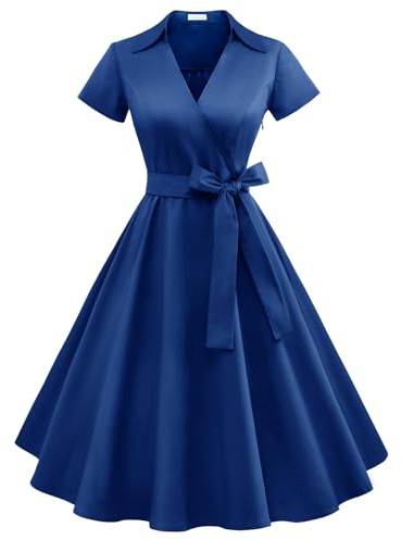 Timormode Robe Années 50's Audrey Hepburn Rockabilly Swing,Plissé Robe à Manches Courtes