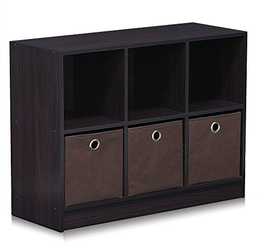 Furinno Librería Básica 3X2 con Contenedores, Nogal Oscuro, 99940 Dwn