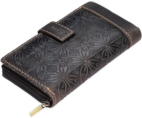 STILORD 'Greta' Vintage Portefeuille Porte-Monnaie pour Femmes Porte-Billets Motifs Fleuris en Cuir Véritable Rétro, Couleur:Espresso - Marron