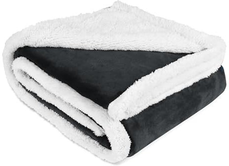Fleece Hunde Decke Flauschig Waschbar Sherpa Plüsch Kuscheldecke Hundebett für Katzen Welpen Katzen, Schwarz