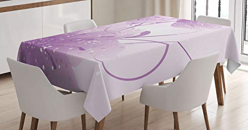 ABAKUHAUS Lila Tischdecke, Vector Blumen Schmetterling, Pflegeleicht Waschbar Schmutzabweisend und mit Klaren Farben Hochwertiger Druck, 140 x 170 cm, Violett und Weiß