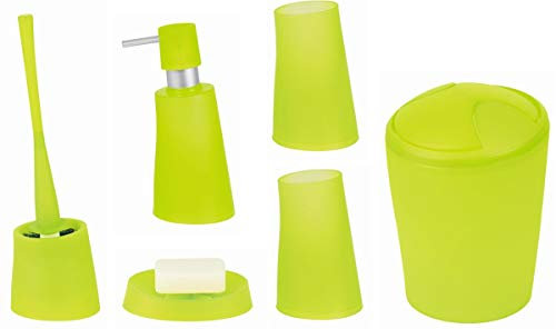 Spirella Badezimmer Set, 6-teiliges Badzubehör Move Seifenspender, WC Bürste, Seifenschale, Kosmetikeimer und Zahnputzbecher Grün