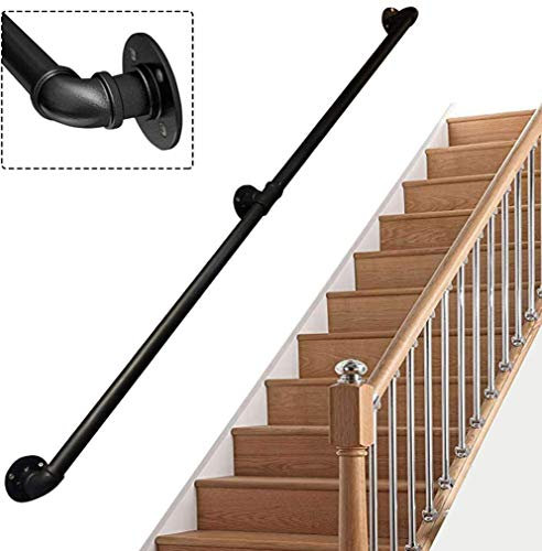 GJIF Handlauf 30-400cm. Indoor Black Industrial Schmiedeeisen Metall Geländer Treppe Handlauf Outdoor, Treppengeländer Für Gegen Die Wand ältere Kinder(Size:390 cm)