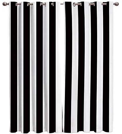 BSZHCT Kinder Gardinen Schlafzimmer Vorhang Schwarze weiße Streifen Gardine Ösenvorhang Polyester Verdunkelung Thermo Vorhang Blickdicht Kinderzimmer Wohnzimmer Lärmreduzierung 150 x 166 cm
