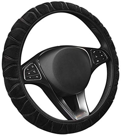 Universal Fluffy Car Steering Wheel Covers Winter Thermal Plush Steering Wheel Covers for Men Women Elastic Anti-Slip Fuzzy Steering Wheel Cover Black