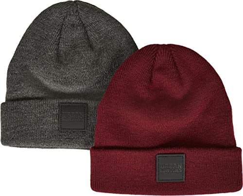 Urban Classics Kinder Mütze Logopatch Beanie Kids 2-Pack Charcoal+Burgundy 122/128