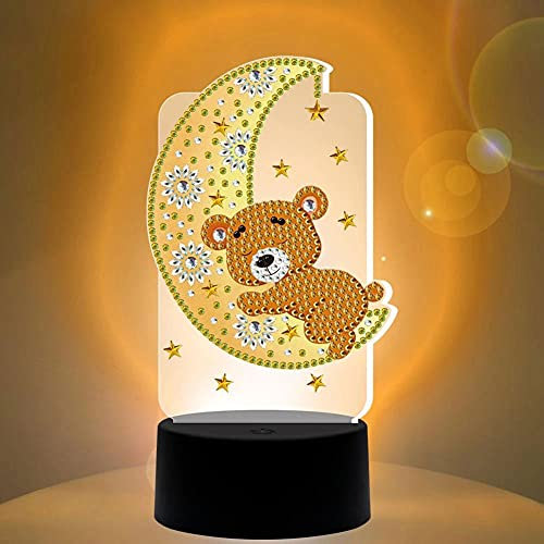 DIY 5D Diamond Painting Kit LED Dekoratives 7 Farbe Licht Diamond Painting Nachtlichter DIY Handarbeit Nachtlampe 5D Full Drill Crystal Drawing Kit Nachtlicht für Heimtextilien Geschenke-Mondbär