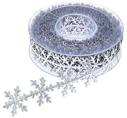 Duories 10M Schneeflocke Spitzenband Dekoband Zierband Spitzenborte Stoffband für Nähen Handwerk Hochzeit Weihnachtsbaum Deko Scrapbooking Geschenkbox Christbaumschmuck Weihnachtsdekoration,Silber