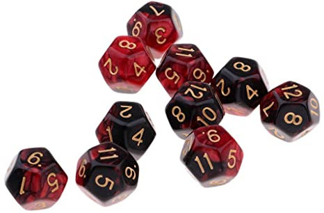 Amagogo 10er Pack Mehrseitige Würfel Polyhedron Würfel Set D12 für D&D Tabletop Game, Rot + Schwarz