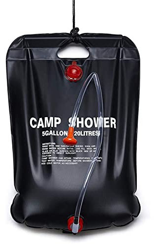 BBDA Dusche Tasche, 20 Liter Solar-Wasserbeutel mit abnehmbarem Duschschlauch und Duschdüse für Wandern, Camping und andere Outdoor-Aktivitäten Schwarz