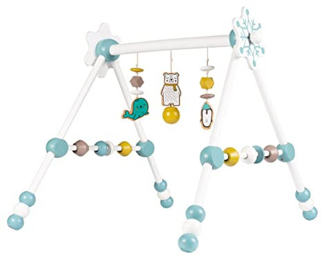 solini Spieltrapez Polar, höhenverstellbar, Spielbogen für Babys, bunte Tiere, Ringe u. Kugeln, aus Holz, Babyspielzeug