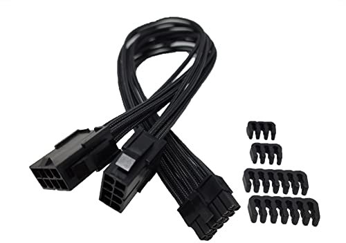 MICRO CONNECTORS Premium Sleeved Cable for RTX 30 Series 12-Pin to Dual 8-Pin PCIe GPU Power Extension Cable (300mm) - Black (F04-250BK)