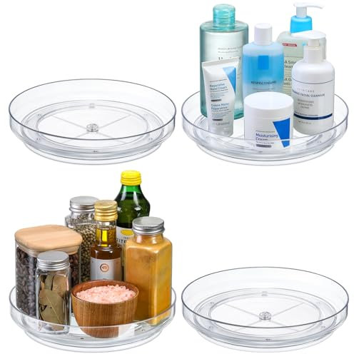 Set mit 4 Stück, transparent, rutschfest, Lazy Susan Organizers – Drehteller-Regal für Küchenschrank, Speisekammer-Organisation und Aufbewahrung, Kühlschrank, Make-up-Organisation, Gewürzregal