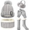 WEASIC Mütze, Schal & Handschuh-Set für Damen - Weihnachtsgeschenke Mit Kuschelsocken, Stoppersocken - Grau