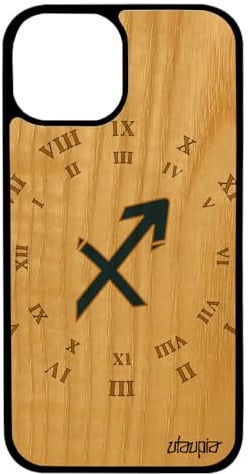 utaupia Schutzhülle aus echtem Holz für Apple iPhone 13 Mini, Silikon, Schütze, Herren, 128 GB, Schwarz, Telefon, Horoskop, stoßfest, Uhr, TPU, Blau