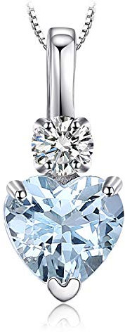 JewelryPalace Herz Liebe 0.8ct Echt Blau Aquamarin Weiß Topas Ketten Anhänger 45CM, Kette mit Naturstein Schmuck Set, Halskette Damen Silber 925 Collier Damen, Schmuck Mädchen