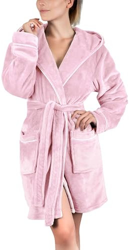 Gräfenstayn Accappatoio donna soffice con Cappuccio - Pile coccoloso - Oeko-Tex Standard 100 - Vestaglia corta - Taglia (XL, Rosa)