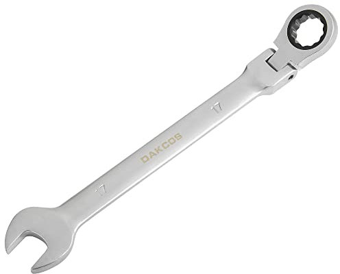 DAKCOS Chiave a cricchetto combinata 17 mm - Chiave a cricchetto metrica ad anello aperta con snodo in CR-V con finitura cromata opaca
