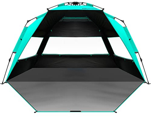 OutdoorMaster Strandzelt mit dunkler Schutz-Technologie, tragbarer Strand-Schatten-Sonnenschutz-Überdachung für 4-6 Person mit UPF 50+ UV-Schutz, einfache Einrichtung Pop-up-Zelt-Familiengröße (Grün)