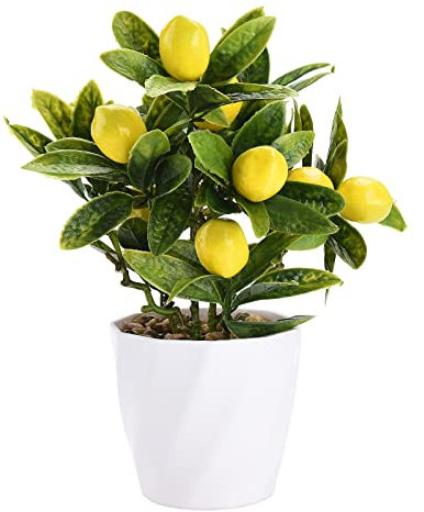 Aphmeir Citronnier artificiel en pot, 25,4 cm - Bonsaï artificiel - Décoration de citron jaune pour la décoration de la maison et de la cuisine (jaune)