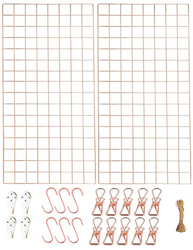 WUZILIN wandgitter Roségold 2er Set,Multifunktionale Gitterwand Wandgitter, Fotowand, DIY Dekoration, Bilderregal, Memotafel, Metall, (40 * 80cm)