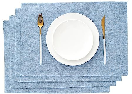 AOKSUNOVA Platzset Stoff Hellblau Platzdeckchen Stoff Tischset Blau 4er Set 33 x 48 cm Abwaschbar