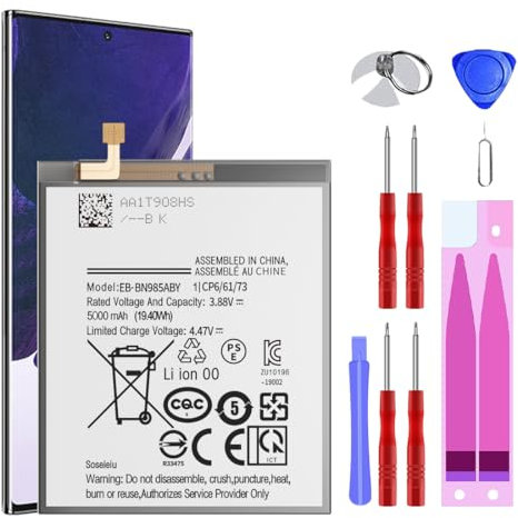Akku für Samsung Note 20 Ultra akku, 5000mAh High Power Ersatzakku Kompatibel mit für Li-Polymer EB-BN985ABY Akku mit Reparaturwerkzeug-Kits