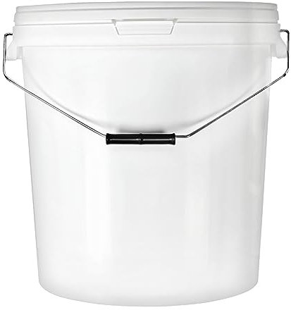 BenBow - Cubo con tapa, 1 x 30 litros, color blanco, apto para alimentos, estable, hermético, antigoteo, inodoro - recipiente de plástico con mango de metal - vacío - contenedor de almacenamiento - en