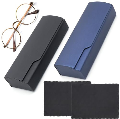 2 Stück Brillenetui Hardcase, Tragbare Brillenbox Hartschalen Brillenetui mit Putztuch, Brillenetui Box für Brillen und Sonnenbrillen, Geeignet für Damen, Herren, Kinder