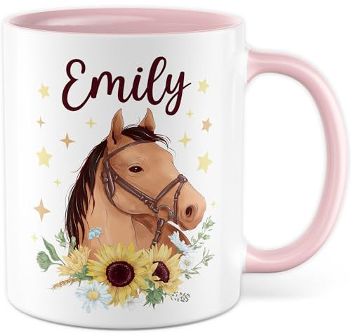 Pagma Druck Tazza con cavalli personalizzata,personalizzabile con il nome desiderato,tazza da caffè 330 ml,in ceramica–proprio nome cavallo disegno ragazza donna idea regalo pony tazza caffè