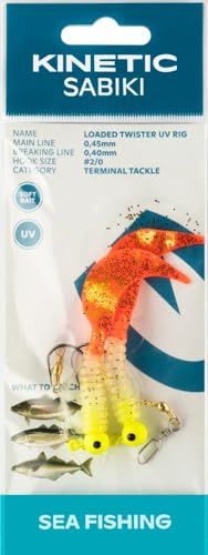 Kinetic Sabiki Loaded Twister UV 2/0 - Vorfach Twister-Rig Twister-Vorfach Dorsch-Vorfach Seelachs-System (Glow/Orange Glitter)