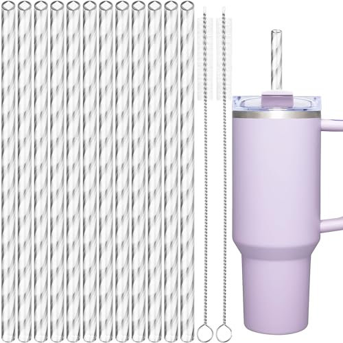 NiHome Lot de 12 pailles réutilisables en plastique pour gobelets Stanley de 1200 ml, pailles de 30,5 cm avec 2 brosses à motif ondulé, pailles en PETG durable, sans BPA pour milkshakes, eau