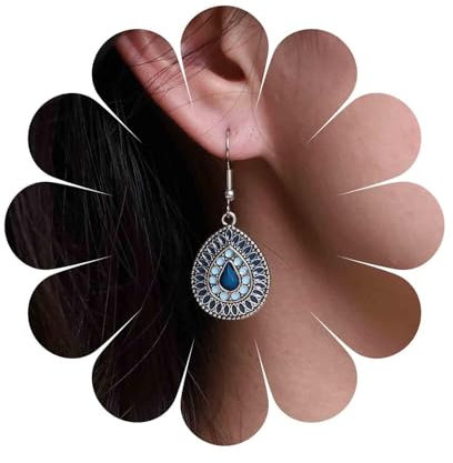 Aneneiceera Bohème Ethnische Tropfen Filigrane Ohrringe Silber Stammes-Ohrringe Retro Türkis Ohrringe Zigeuner Saphir Ohrringe Schmuck Für Frauen Und Mädchen