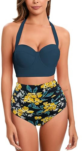 Pianshanzi Sexy Damen Bikini Set Push Up Badeanzug Swimsuit Print Damen Digital Set Badeanzug Split Beach Großer Bikini Hosenträger Bademode Tankinis Set Sommer Strand Badebekleidung