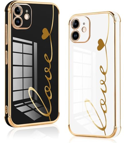 Vauki 2 Stück für iPhone 11 Hülle, Silikon Handyhülle TPU Herz Motiv Schutzhülle Kameraschutz Stoßfest Bumper Case - Jungen und Mädchen Love Cover für iPhone 11, Black and White