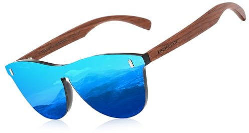 KINGSEVEN Bubinga Polarisierte Sonnenbrille Retro Vintage Stilvolles Design für Herren Damen, Verspiegelte Gläser B5510 (Blue Wood)