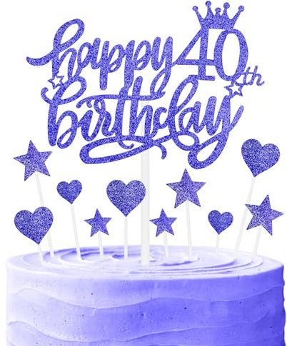 Nightfall 40th Birthday Cake Cupcake Topper, Blue Glitter Cake Toppers for Cake, Royal Blue Happy 40th Birthday Cake Topper,Blue Cake Cupcake Topper for Girls Boys Women Men Birthday Cake Decorations