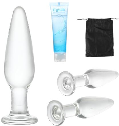 Eysilk Glas AnalPlug mit Gleitmittel, 3Pc Transparent Butt Plug Glas Plug Butt Plug G-Punkt Stimulator Prostata Massager Vaginal Masturbation für Frauen Männer Paare Anfänger