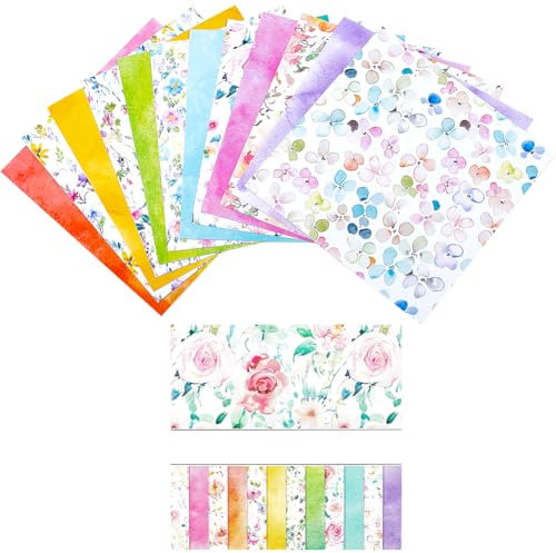 GORGECRAFT 24 Feuille 12 Styles Bloc de Papier pour Scrapbook Fleur Papier Cartonné à Découpage à Motifs Aquarelle Fournitures de Fond pour Journalisation Planificateur Origami Artisanat