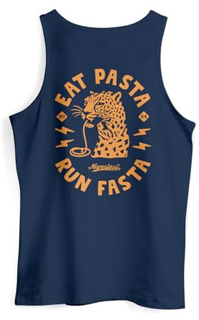 Neverless® Herren Tank-Top Aufdruck Schrift Eat Pasta Backprint Brustlogo Retro Fashion Sommer Muskelshirt